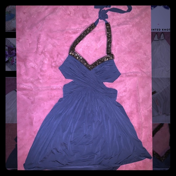 BCBGMaxAzria Dresses & Skirts - Gorgeous navy BCBG cocktail dress w/ side cutouts